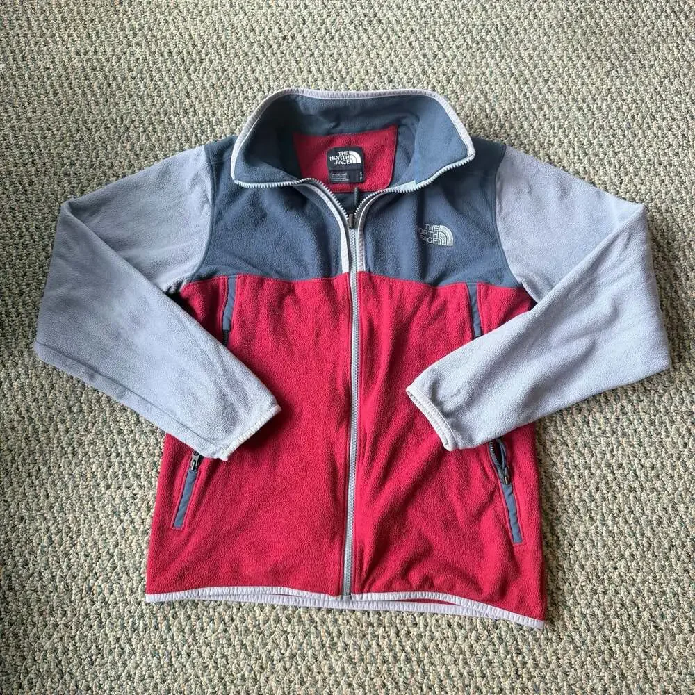 The North Face Men's Full Zip Fleece Jacket Red and Gray